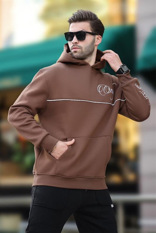 MDX Brown Hooded Men's Sweatshirt with Stripe Detail Print 7091 - Sparks