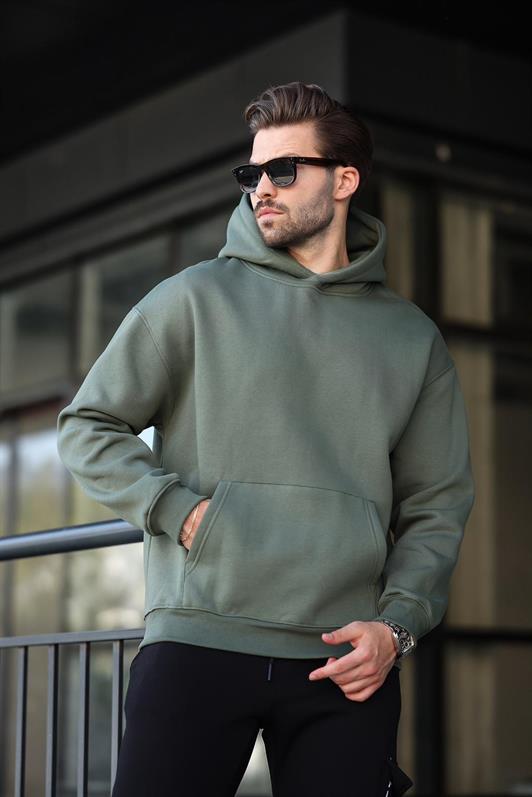 MDX Haki Kapüşonlu Kanguru Cep Erkek Sweatshirt E7169 - Santa Catarina Otzolotepec