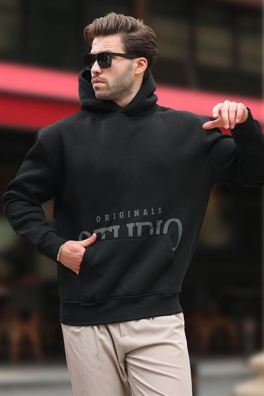 MDX Black Hooded Printed Pocket Detail Sweatshirt E7076 - Ixtlahuaca