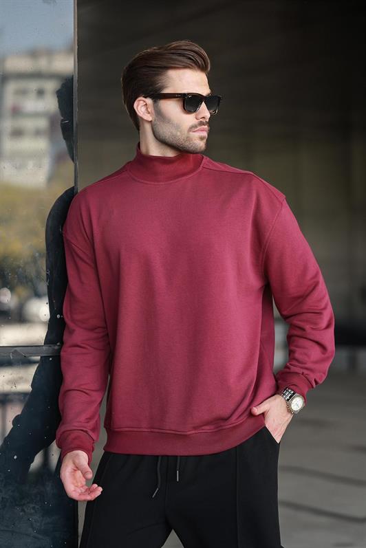 MDX Burgundy Half Fisherman Collar Men's Basic Sweatshirt E7158 - Salisbury