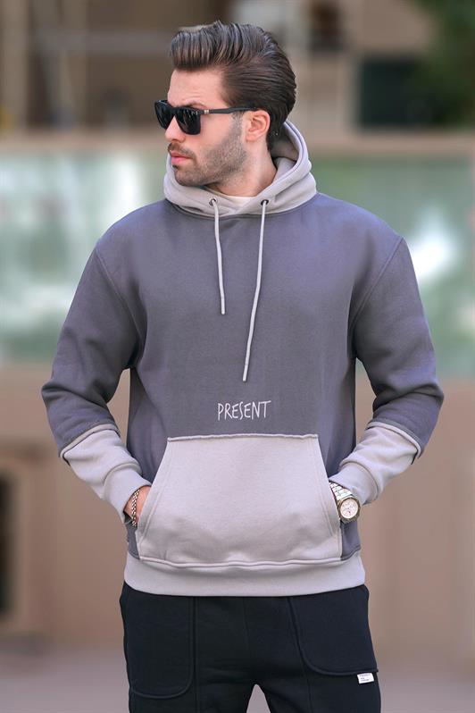 MDX Men's Smoke Hooded Printed Pocket Detailed Sweatshirt 7083 - Heroica Nogales