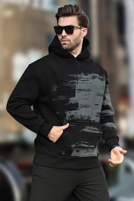 MDX Black Hooded Patterned Pocket Detailed Men's Sweatshirt 7059 - Bergen op Zoom