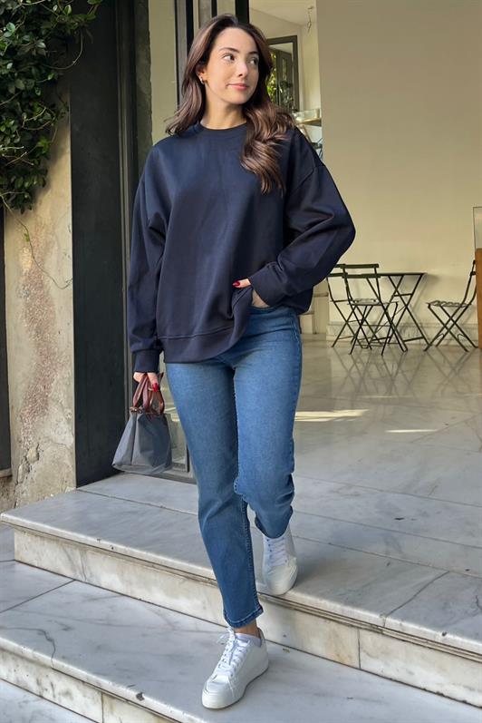 MDX Navy Blue Bicycle Collar Basic Sweatshirt MG2185 - Lancaster