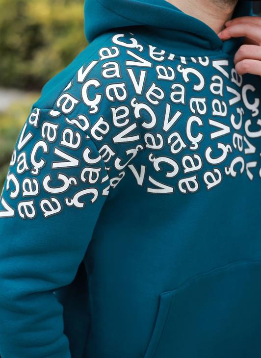 MDX Men's Hooded Sweatshirt with Petrol Green Print E7160 - Xicotepec de Juárez