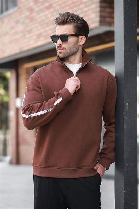 MDX Painful Brown Half Zip Fisherman Collar Men's Sweatshirt E7164 - Como