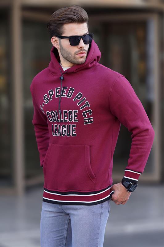 MDX Burgundy Hooded Pocket Detailed Printed Men's Sweatshirt 7068 - Carrollwood