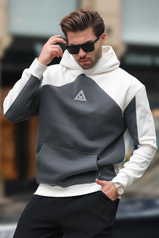 MDX Ecru Hooded Sweatshirt with Pocket Detail and Embroidery E7085 - Anniston