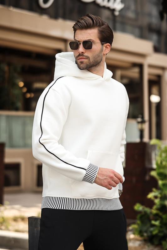 MDX Ecru Hooded Kangaroo Pocket Men's Sweatshirt E7163 - Borehamwood