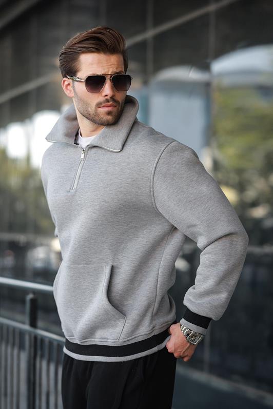 MDX Grimelanj Zippered Stand-up Collar Kangaroo Pocket Men's Sweatshirt E7159 - Mission