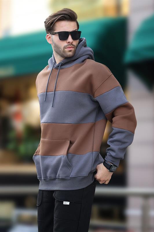MDX Men's Smoke Hooded Color Block Pocket Detailed Sweatshirt 7044 - Monza