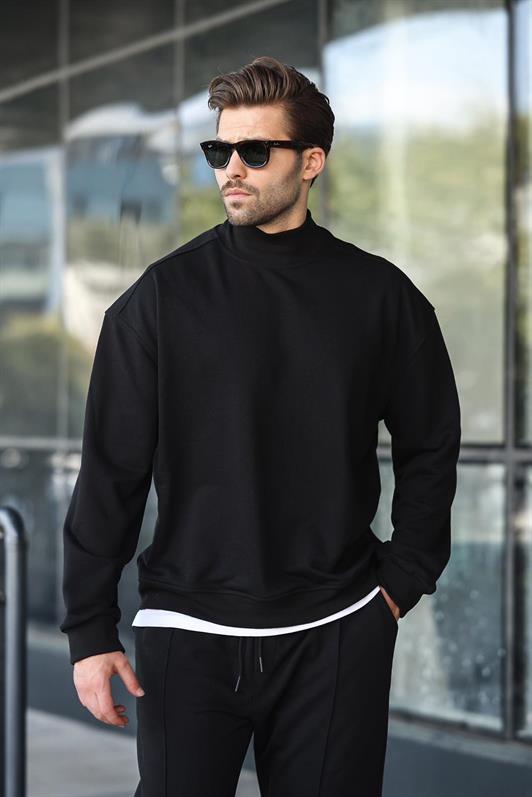 MDX Black Half Fisherman Collar Men Basic Sweatshirt E7158 - Irvington