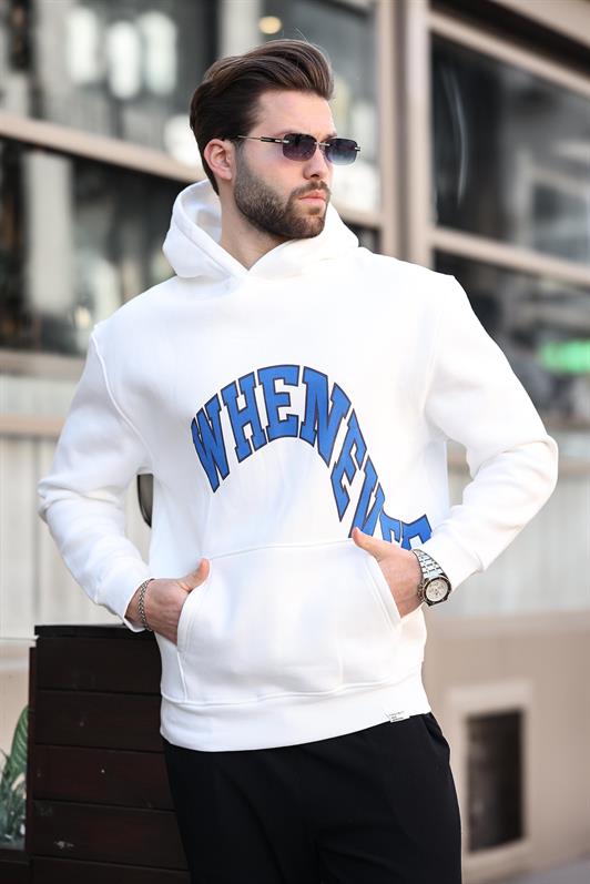 MDX Ecru Hooded Printed Pocket Detail Men's Sweatshirt E7065 - Slobozia
