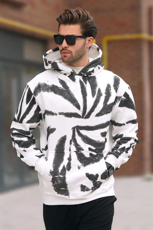 MDX Ecru Hooded Pocket Detailed Printed Men's Sweatshirt 7087 - Gotha