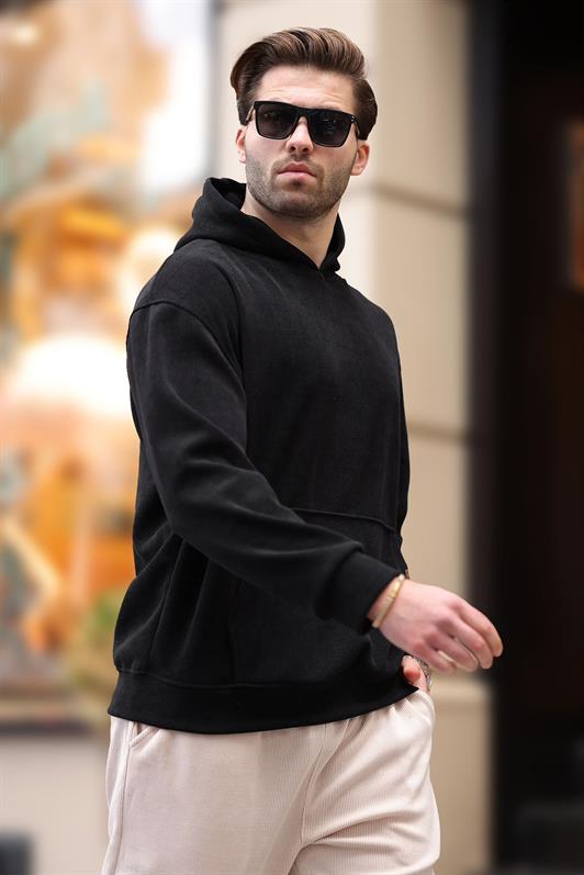 MDX Black Hooded Textured Sweatshirt with Pocket Detail E7101 - Albany