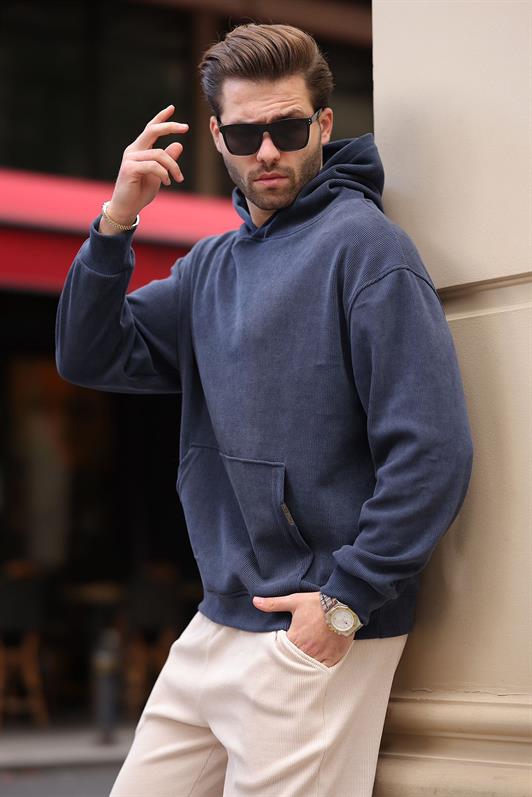 MDX Smoke Hooded Pocket Detailed Textured Sweatshirt E7101 - Gjilan