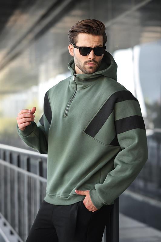 MDX Haki Zippered Collar Hooded Men's Sweatshirt E7161 - San Bartolomé
