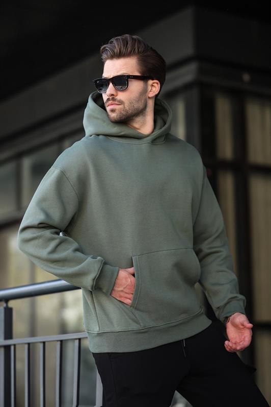 MDX Haki Kapüşonlu Kanguru Cep Erkek Sweatshirt E7169 - Santa Catarina Otzolotepec