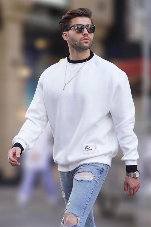 MDX Ecru Bicycle Collar Oversized Sweatshirt with Shirred Arm Detail Men's Sweatshirt 7043 - San Andrés Cholula