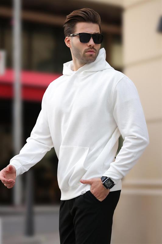MDX White Hooded Sweatshirt with Pocket Detail 7095 - Grimsby