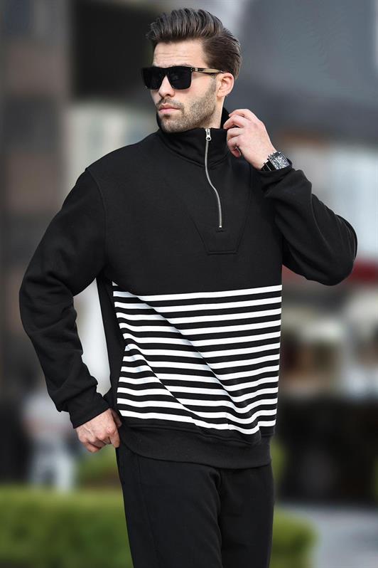 MDX Black Zippered Striped Sweatshirt 7056 - Nordhausen