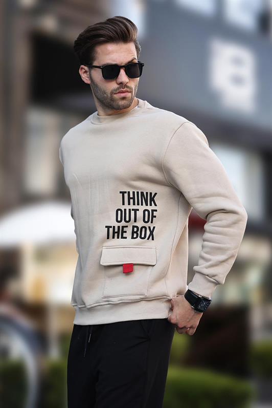 MDX Beige Bicycle Collar Sweatshirt with Shawl Pocket Detail 7061 - Union City