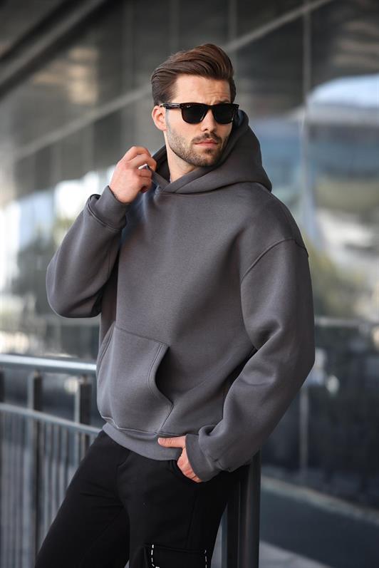 MDX Füme Kapüşonlu Kanguru Cep Erkek Sweatshirt E7169 - Albany