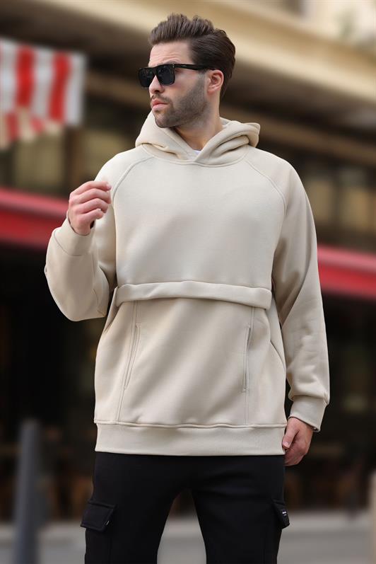 MDX Beige Hooded Men's Sweatshirt with Pocket Detail 7092 - Yorktown