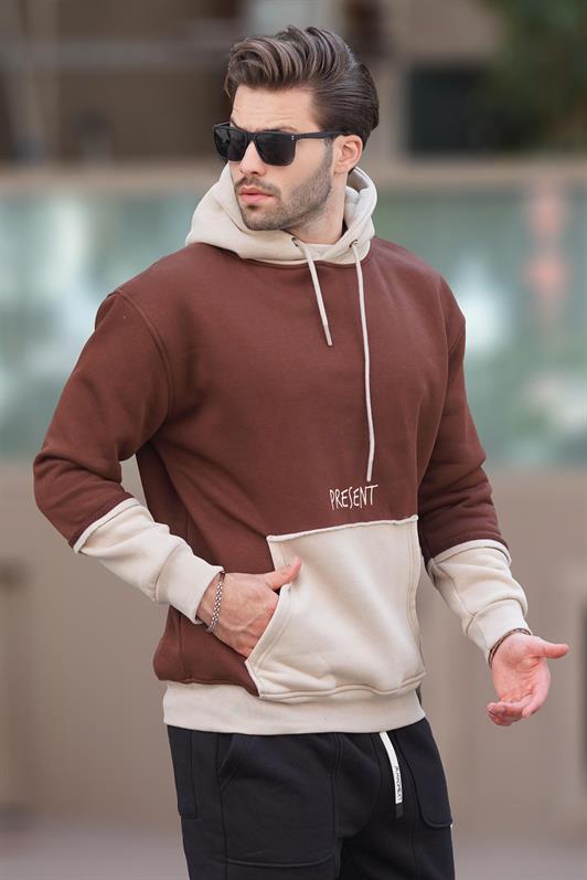 MDX Painful Brown Hooded Printed Pocket Detailed Men's Sweatshirt 7083 - DeKalb