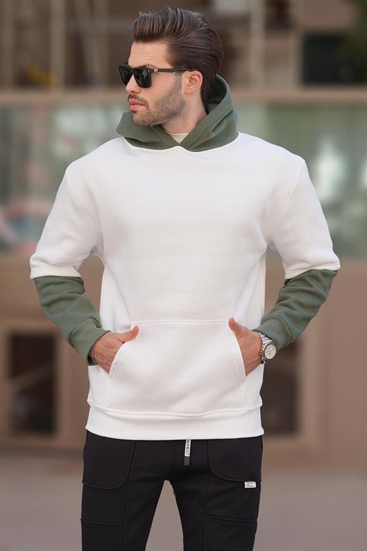 MDX Ecru Hooded Pocket Detailed Men's Sweatshirt 7071 - Tecoanapa