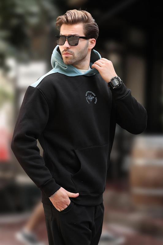 MDX Black Hooded Color Block Embroidered Detail Men's Sweatshirt 7088 - Trento