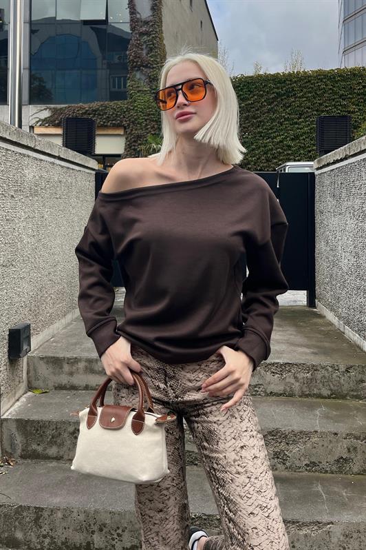 MDX Brown Boat Neck Basic Sweatshirt MG2228 - Ourém