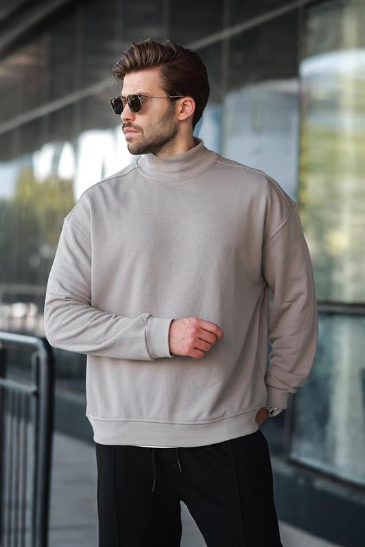 MDX Painted Gray Half Fisherman Collar Men's Basic Sweatshirt E7158 - Actopan