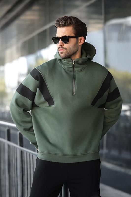 MDX Haki Zippered Collar Hooded Men's Sweatshirt E7161 - San Bartolomé