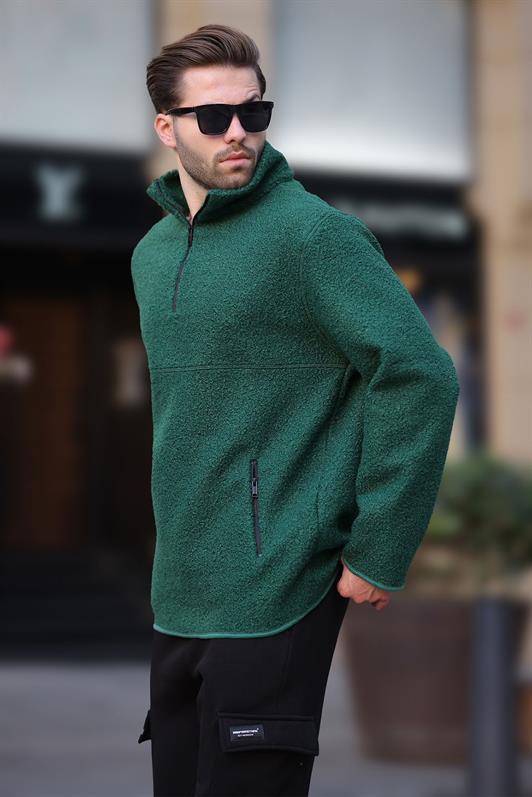MDX Green Stand-up Collar Half Zip Buckle Sweatshirt 7084 - Enid