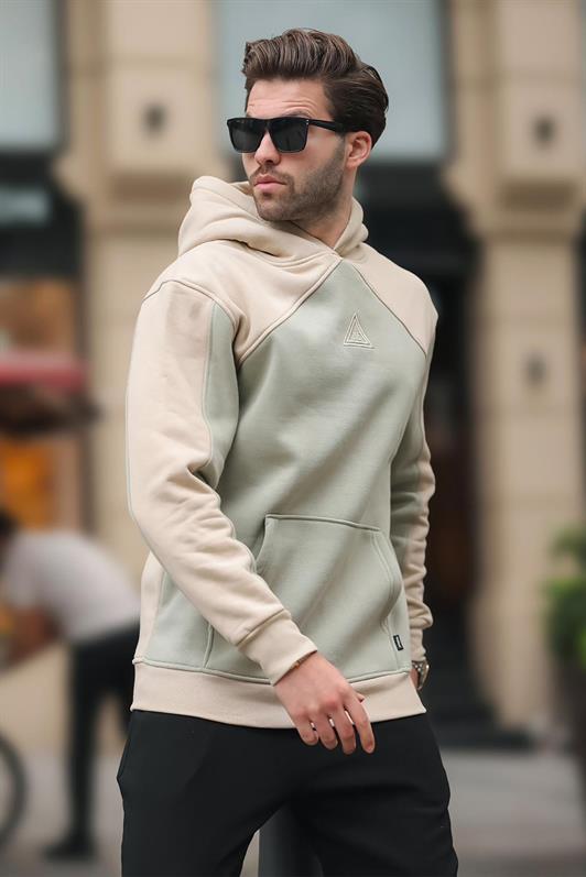MDX Beige Hooded Sweatshirt with Pocket Detail and Embroidery E7085 - Santo Tirso