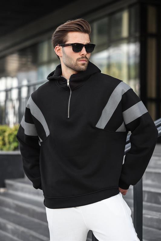 MDX Black Zippered Collar Hooded Men's Sweatshirt E7161 - Oldenburg