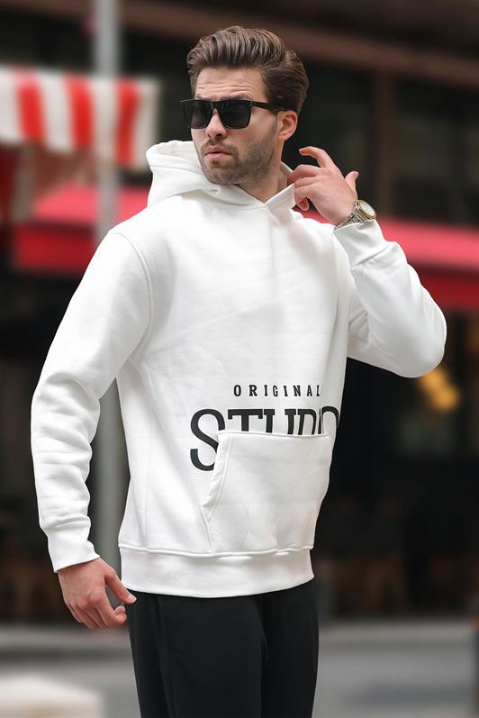 MDX Ecru Hooded Printed Pocket Detail Sweatshirt E7076 - Feltham