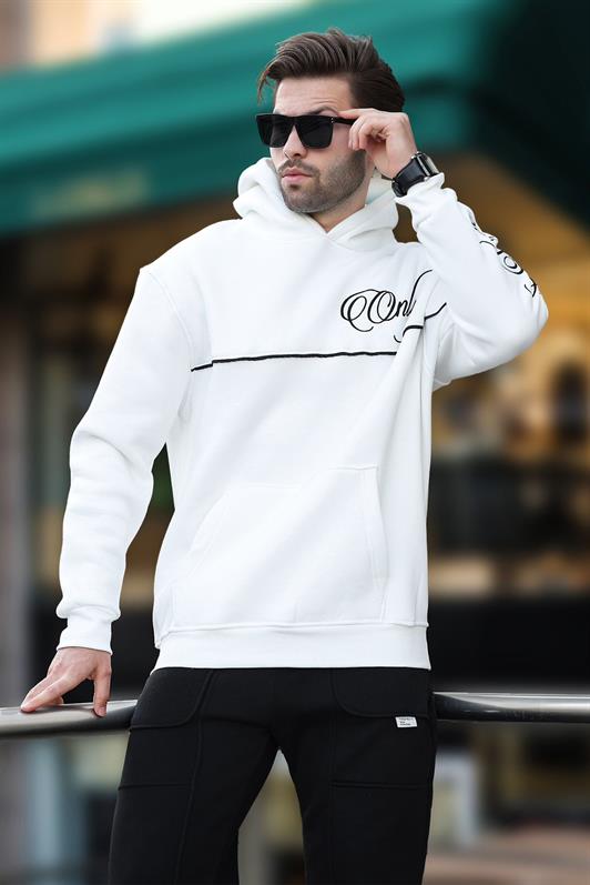 MDX Ecru Hooded Sweatshirt with Stripe Detail Print for Men 7091 - Darmstadt