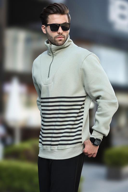MDX Çağla Green Striped Sweatshirt with Zipper Collar 7056 - Montgomery Village