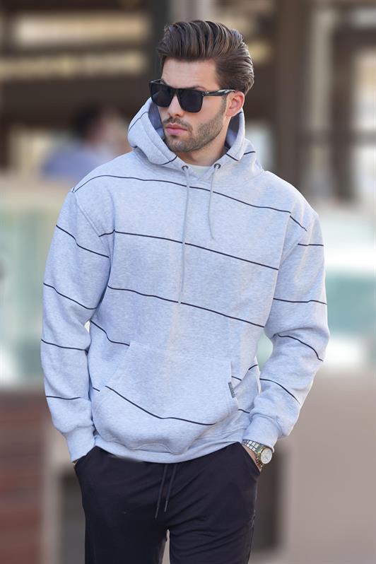 MDX Caramel Hooded Striped Men's Sweatshirt with Pocket Detail 7063 - Maintal