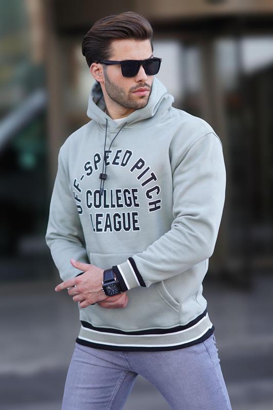 MDX Çağla Green Hooded Pocket Detailed Printed Men's Sweatshirt 7068 - Kanata