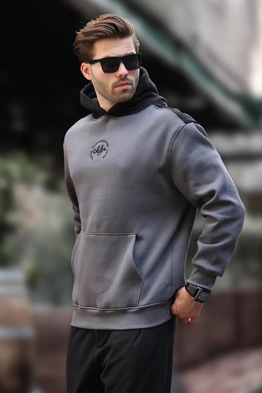MDX Men's Smoke Hooded Color Block Embroidered Detail Sweatshirt 7088 - Tarbes