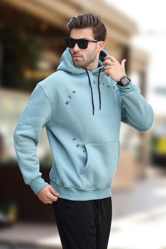 MDX Blue Hooded Men's Sweatshirt with Pocket Detail and Embroidery 7054 - Bensalem
