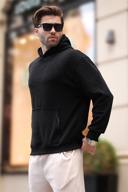 MDX Black Hooded Textured Sweatshirt with Pocket Detail E7101 - Albany