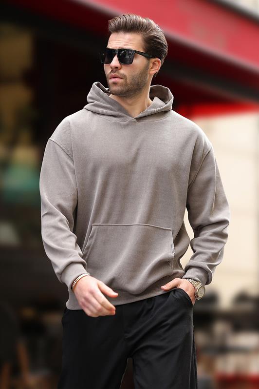 MDX Gray Hooded Textured Sweatshirt with Pocket Detail E7101 - Billerica