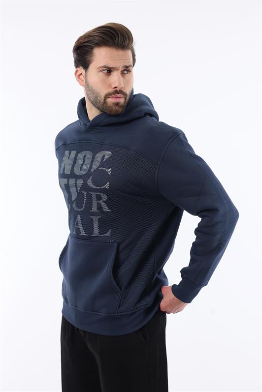 MDX Navy Printed Hooded Men's Sweatshirt with Pocket Detail 7062 - Zürich