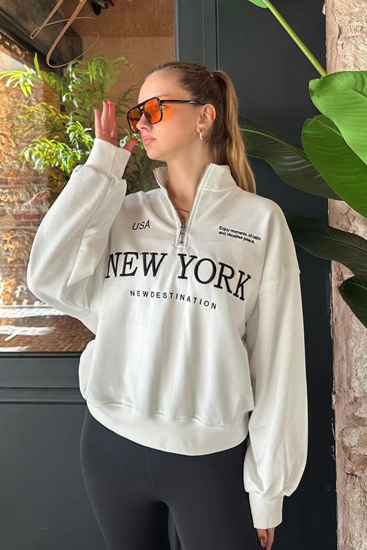 MDX Ecru Half Zip Printed Sweatshirt MG2240 - Etterbeek