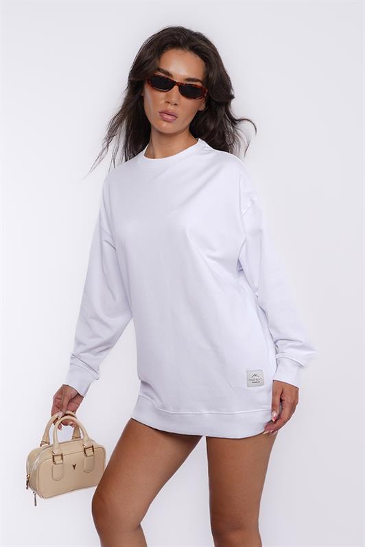 MDX Beyaz Basic Oversize Kadın Sweatshirt MG1686 - Long Beach