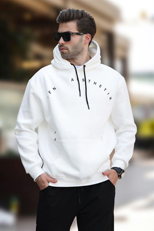 MDX Ecru Hooded Pocket Detailed Embroidered Men's Sweatshirt 7054 - Pokrov
