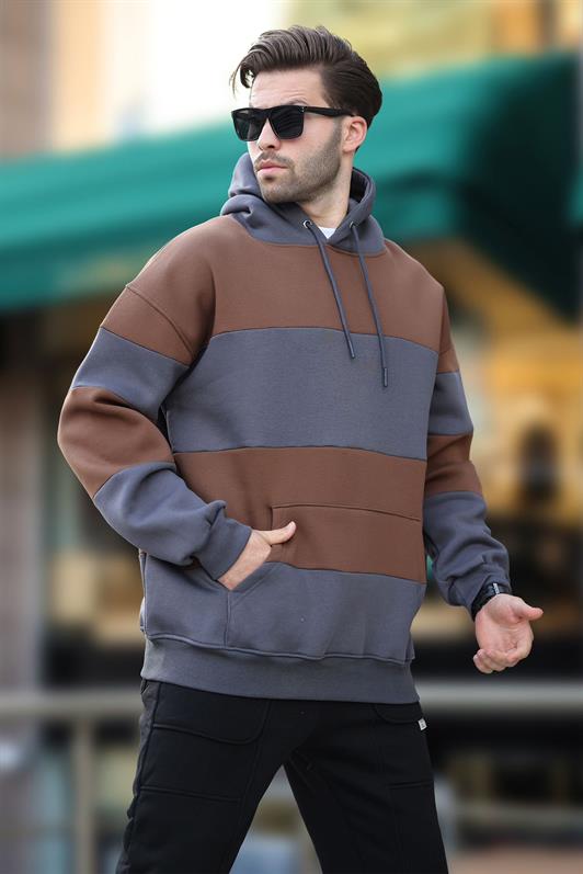 MDX Men's Smoke Hooded Color Block Pocket Detailed Sweatshirt 7044 - Monza